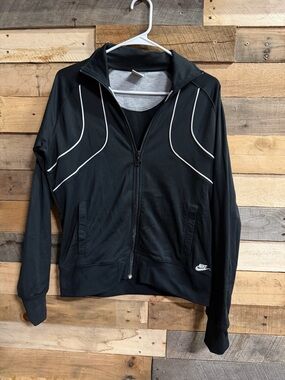 Nike Black Women's Zip-Up Bomber Jacket with White Piping